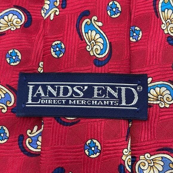 Red lands end tie with blue design NWOTS - Picture 4 of 6